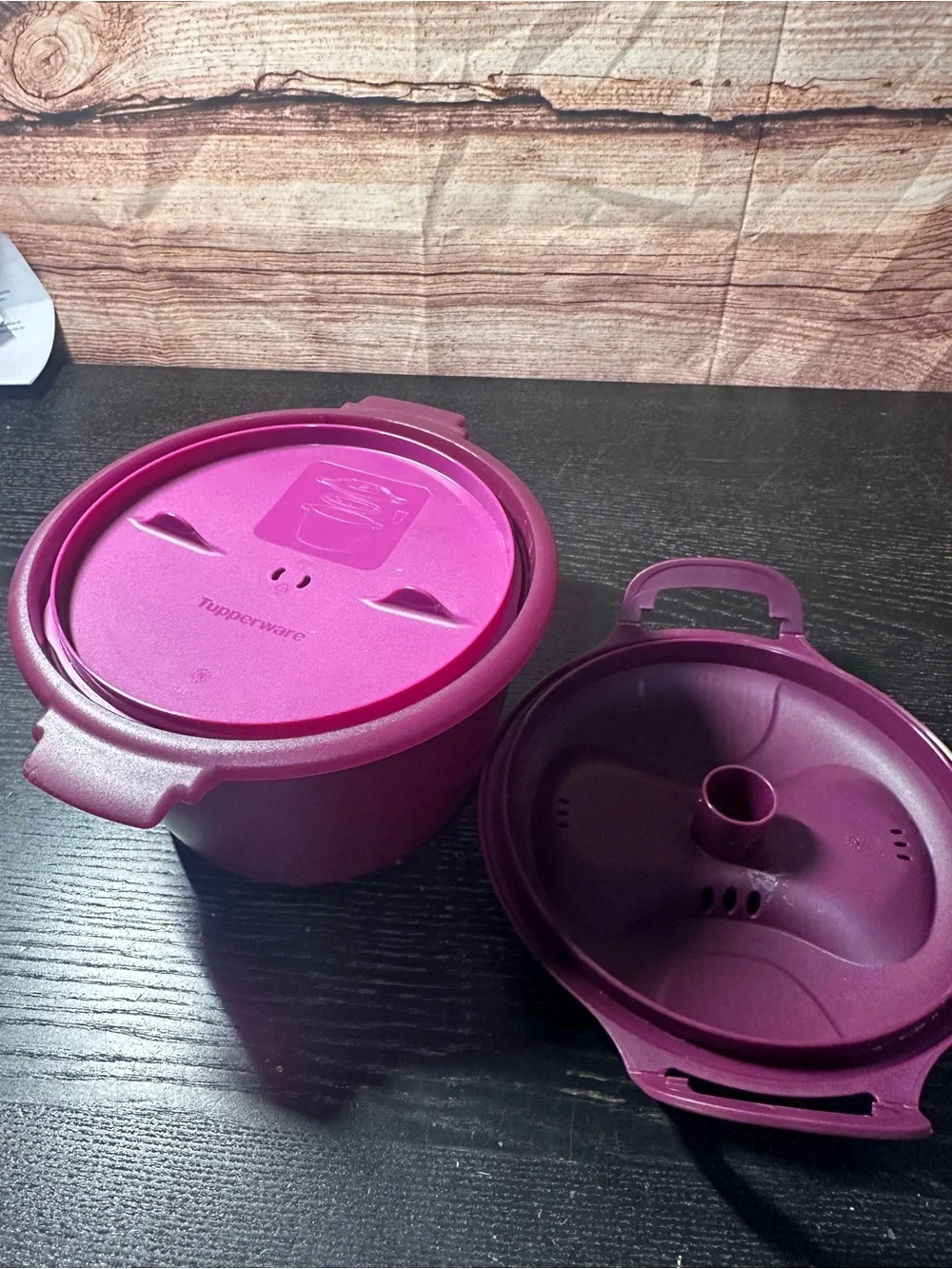 Tupperware Microwave rice cooker steamer purple 3 piece set